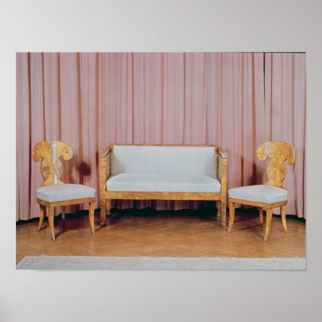 Pôster Sofa e duas cadeiras, passarinho Karelian, 1810-20 (Frente)