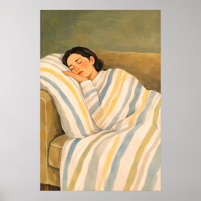 Poster Sofá Mulher Adormecida, Parede Relaxante e  (Frente)