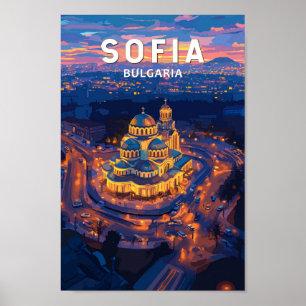 Poster Sofia Bulgária Ilustração Viagem Art Vintage