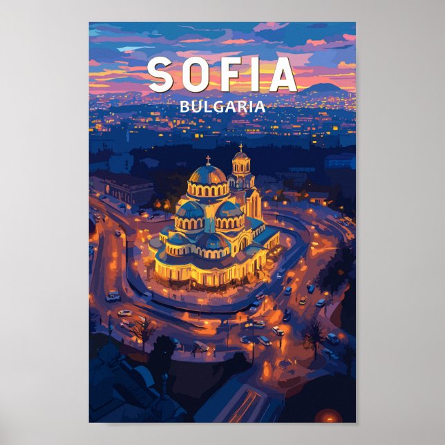 Poster Sofia Bulgária Ilustração Viagem Art Vintage (Frente)