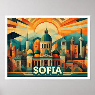 Poster Sofia Bulgária Viagem artística colorida