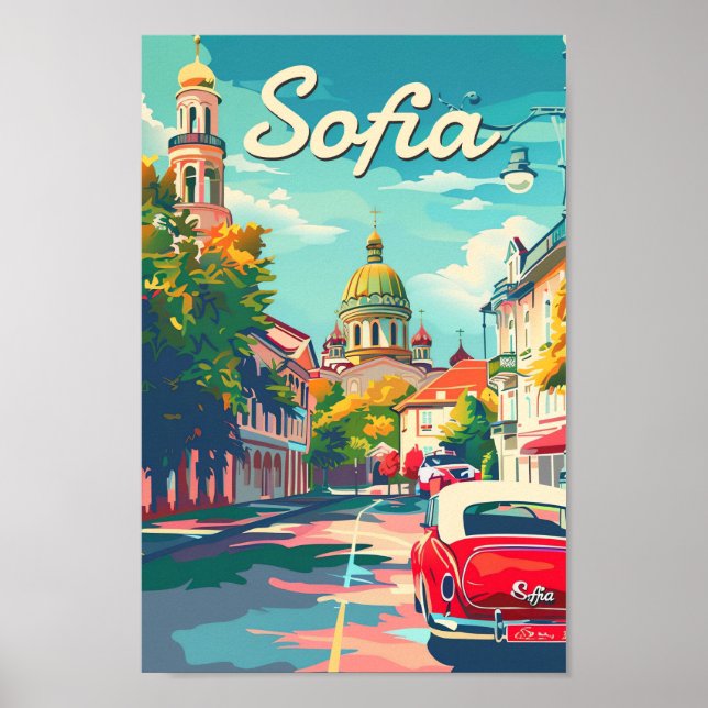 Poster Sofia Bulgária Vintage - Ilustração de Viagem retr (Frente)