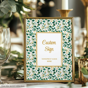 Poster Sofisticado Casamento de Folhas de Ouro Verde Flor