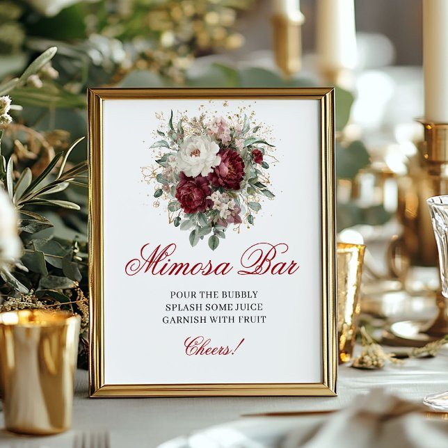 Poster Sofisticado Mimosa Bar Rubor Borgonha Floral Sig (Sophisticated Mimosa Bar Blush Burgundy Floral Sign)