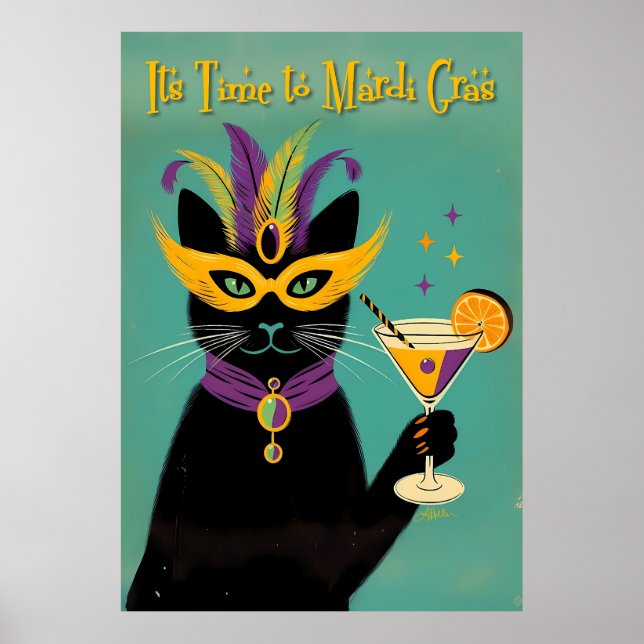 Poster Sofisticados Retro É Hora do Martini de Mardi Gras (Frente)