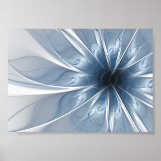 Poster Soft and tenderness blue fractal fantasy flower cu