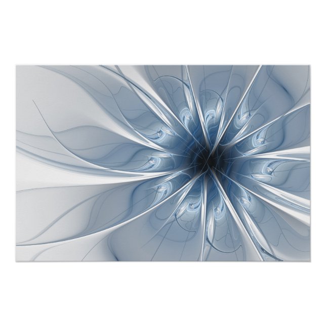 Pôster Soft and tenderness blue fractal fantasy flower cu (Frente)