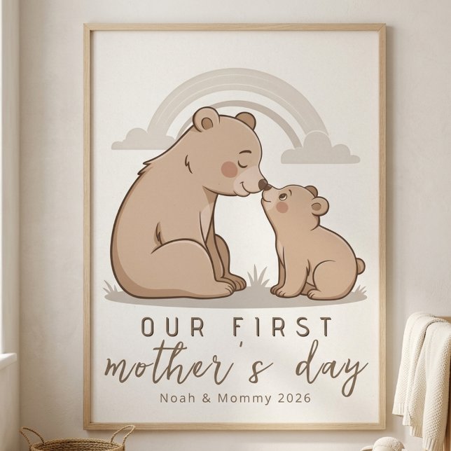 Poster Soft Bear Mom Baby First Mothers Day Calm Love Art (Criador carregado)