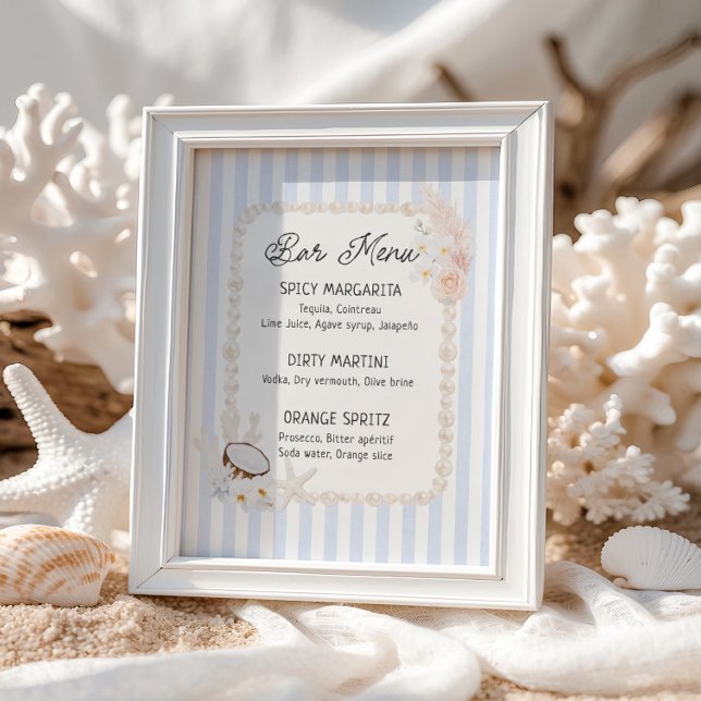 Poster Soft Coastal Bridal Shower Bar Menu (Criador carregado)