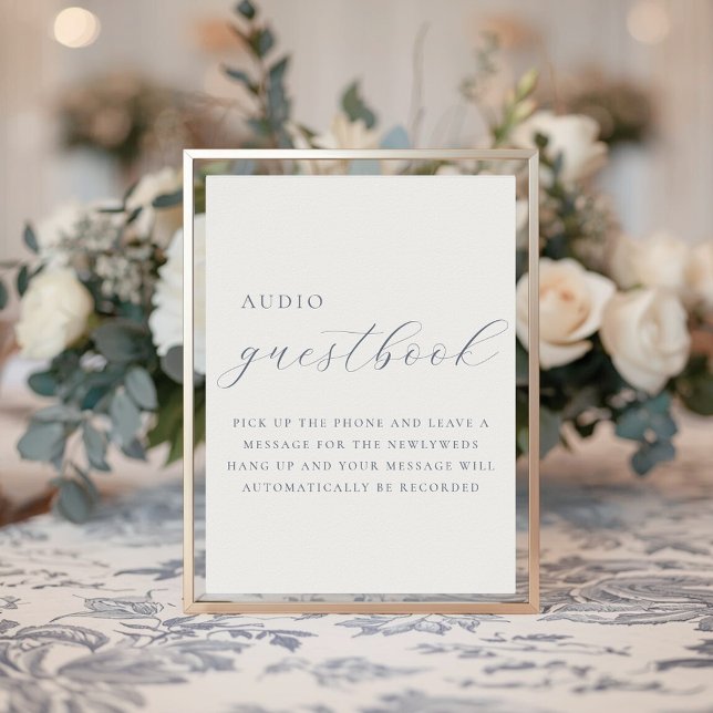 Poster Soft Dusty Blue Audio Guestbook Wedding Sign (Criador carregado)