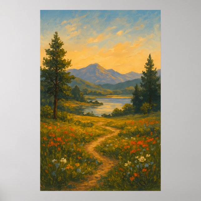 Poster Soft Light over Dreamy Plains | Landscape Painting (Frente)