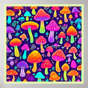 Poster Soft Neon: Patch do Cogumelo de Cartoon