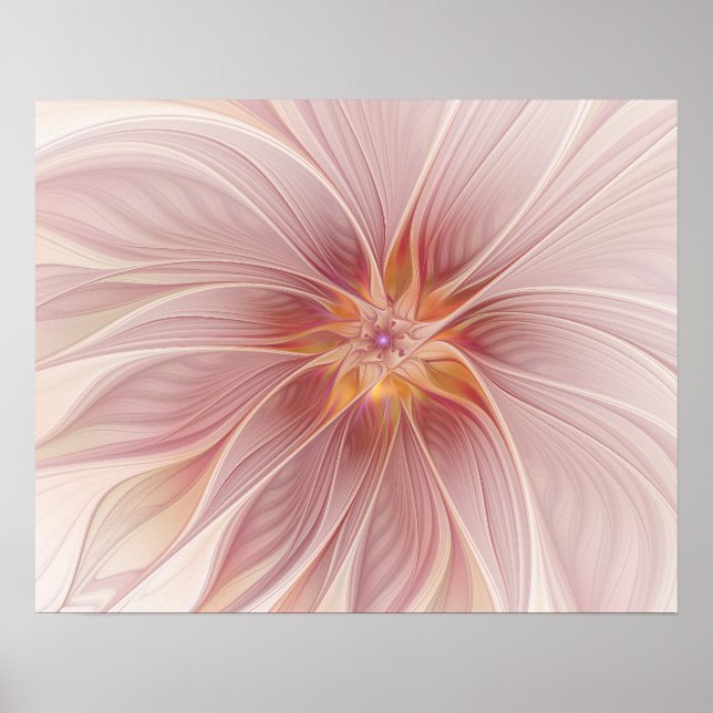 Poster Soft Pink Floral Dream Abstract Fractal Art Flower (Frente)