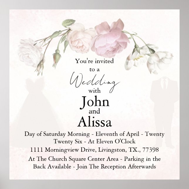 Poster Soft Pink Roses & Bride and Groom Collection (Frente)