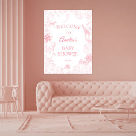 Poster Soft Pink Wild Safari Jungle Animals Baby Shower