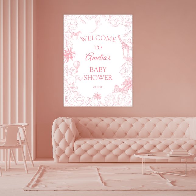 Poster Soft Pink Wild Safari Jungle Animals Baby Shower (Criador carregado)