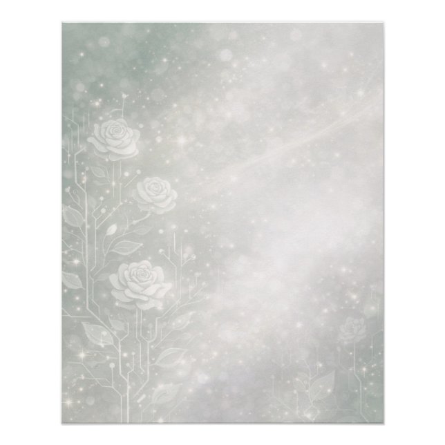 Pôster Soft sage and frosted white florals AI art  (Frente)