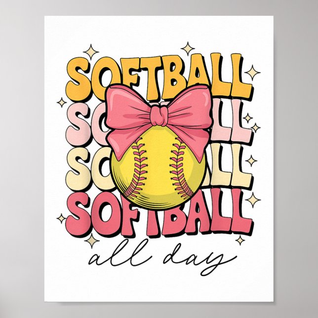 Poster Softba de Arco de coquete de Groovy Softball (Frente)
