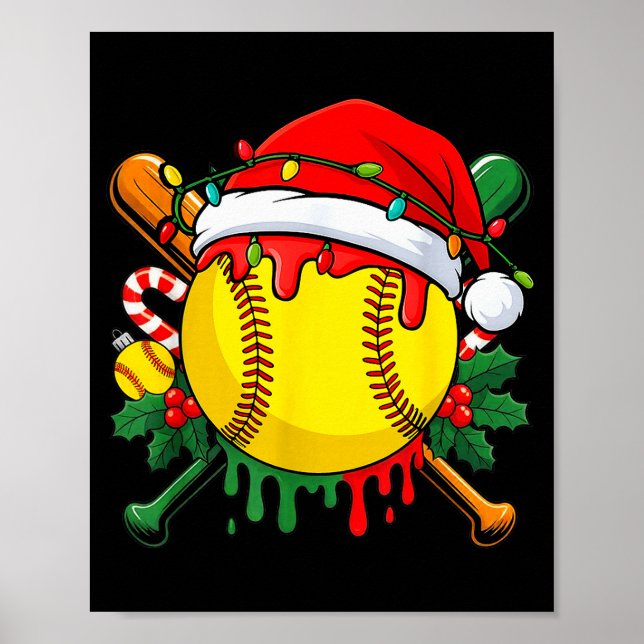 Poster Softball Ball Santa Hat Christmas Softball Drip Xm (Frente)