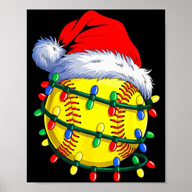 Poster Softball Ball Santa Hat Christmas Softball Xmas Li (Frente)