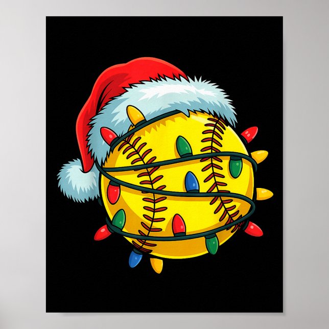 Poster Softball Ball Santa Hat Christmas Softball Xmas Li (Frente)