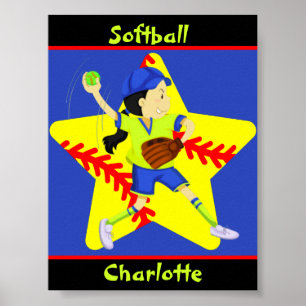 Poster Softball Girls Star Pitcher Personalizadas