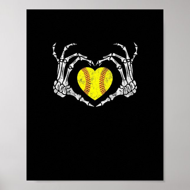 Poster Softball Heart Skeleton Halloween Diversão de Figu (Frente)