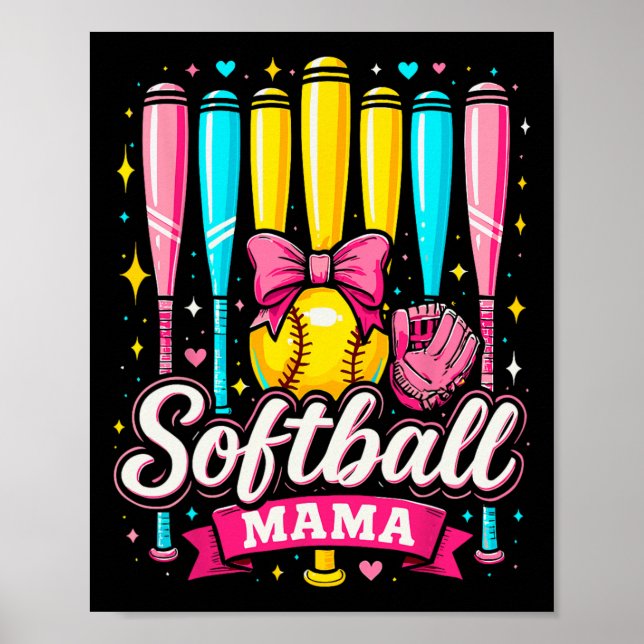 Poster Softball Mama Softball Coquette Bow Softball  (Frente)