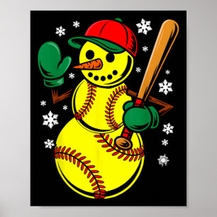 Poster Softball Santa Hat Snowman Xmas Funny Softball Chr