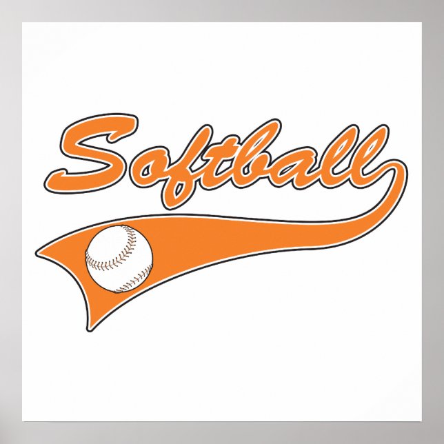 Poster softball script text logo orange (Frente)