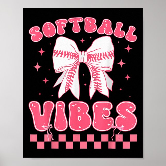 Poster Softball Vibes Softball Couqette Groovy Softball G (Frente)