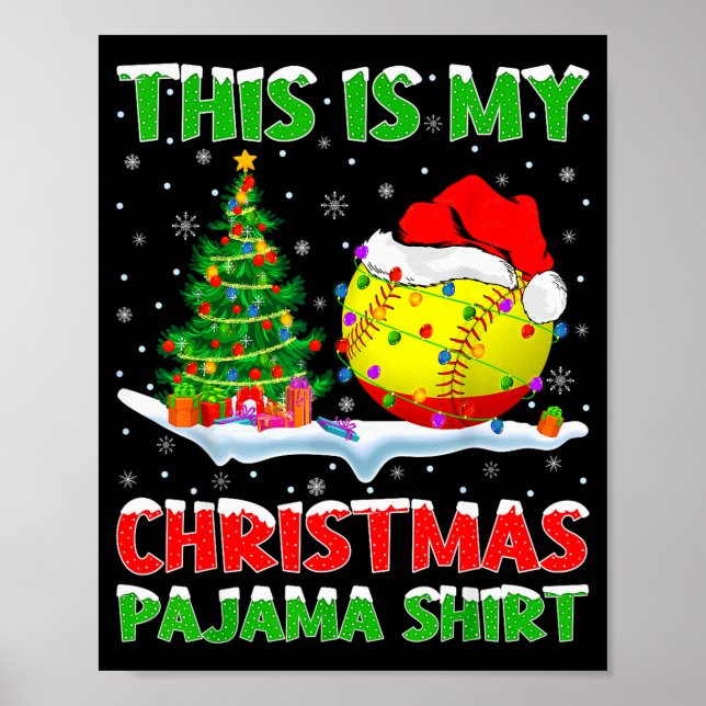 Poster Softball Xmas Tree Lights This Is My Christmas Paj (Frente)