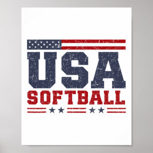Poster Softbol EUA Bandeira Americana Mulheres Homens Pat