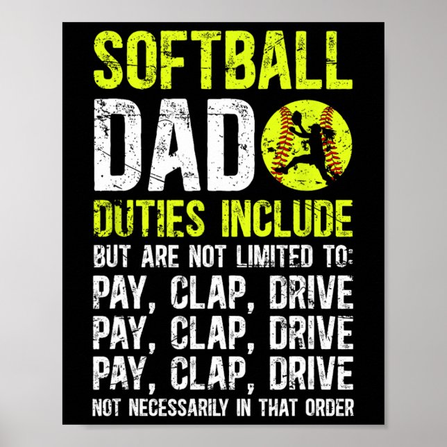 Poster Softll Dad Duties Dad Of A Softll Player Dad  (Frente)