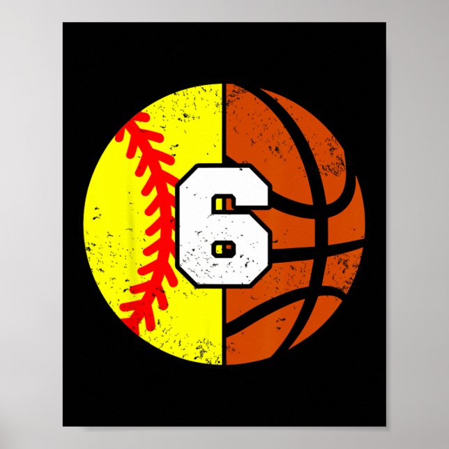 Poster Softll Sketll Number 6 Jersey Funny 6th Birthday  (Frente)