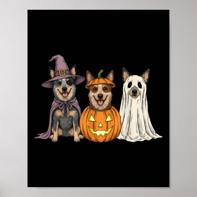 Poster Soky Ghost Blue Heeler Pumpkin Halloween Dog Lover (Frente)