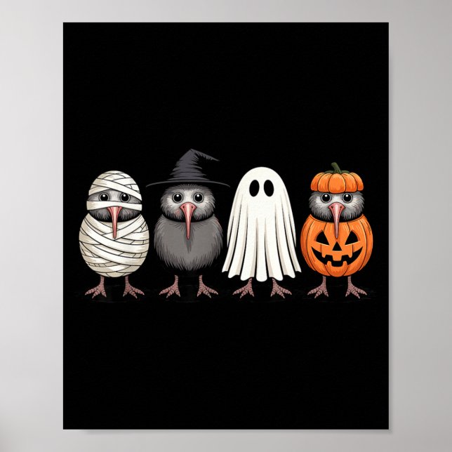 Poster Soky Ghost Kiwi Bird Pumpkin Halloween Skeleton  (Frente)