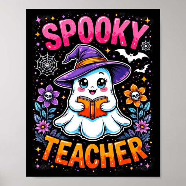 Poster Soky Teacher Cute Ghost Reading Book Funny Hallo  (Frente)