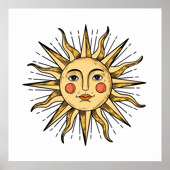 Poster Sol amarelo com rosto 24 x 24 (Frente)