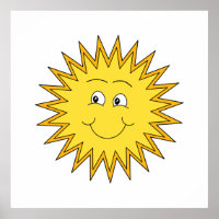 Sol amarelo de verão com uma face feliz.