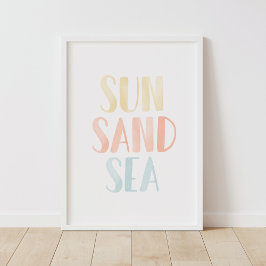 Poster Sol Areia Mar Aquarela Decoração de Berçário de Pr