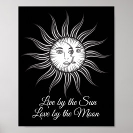 Poster sol celeste lua negra branco gráfico simples