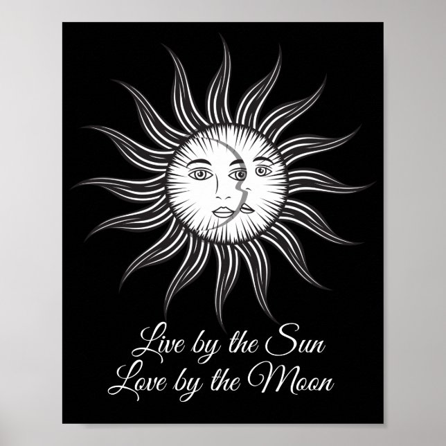 Poster sol celeste lua negra branco gráfico simples (Frente)