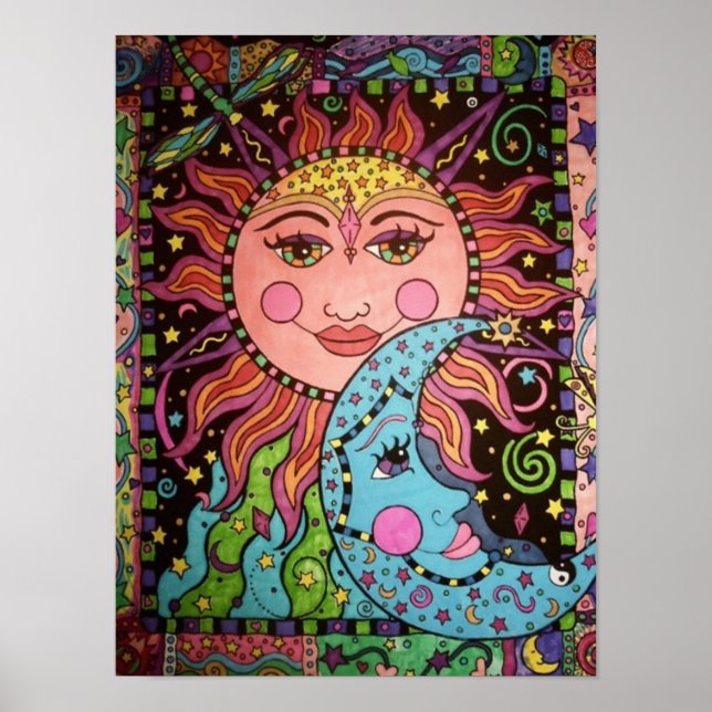 Pôster Sol Celestial e Gráfico da Lua (Frente)