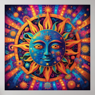 Poster Sol Cósmico: Uma tapeçaria Psicodélica