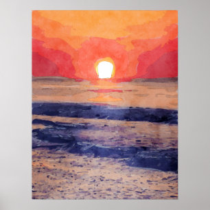 Pôster Sol de Manhã sobre Oceano Atlântico