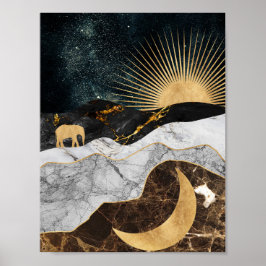 Poster Sol e Lua ouro com Elefante em Marble Cosmic