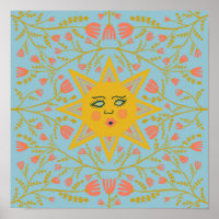 Sol e Vinhas Flores Azul Padrão