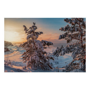 Pôster Sol em costa marítima de neve do inverno