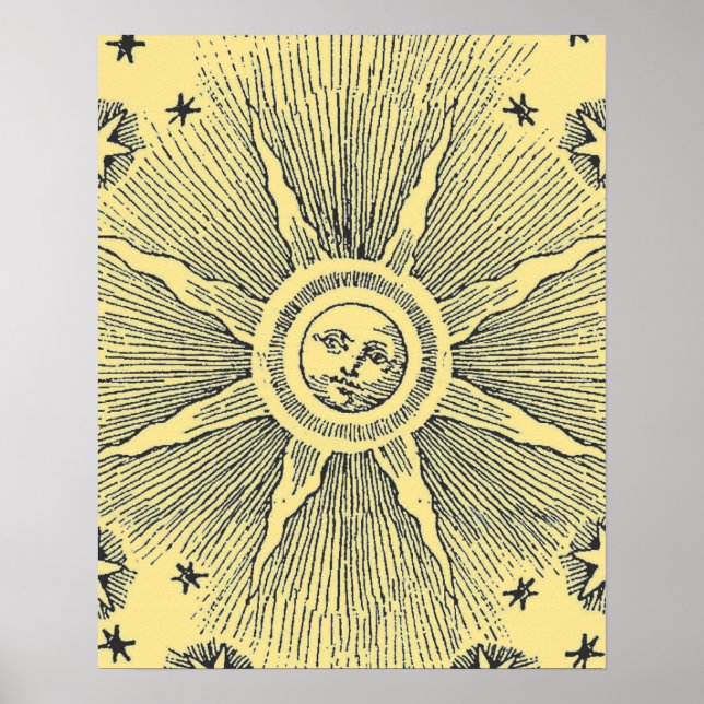 Poster Sol Estrelas Antigo Céu Noturno Zodíaco Medieval (Frente)